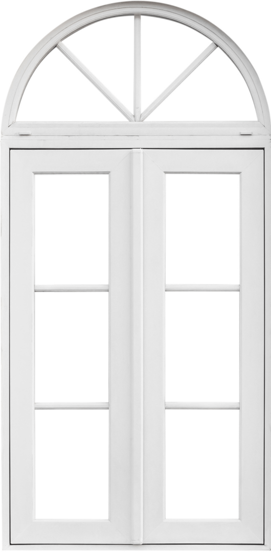 Weißes Fenster mit gewölbtem Glas auf transparenten Hintergrund.
